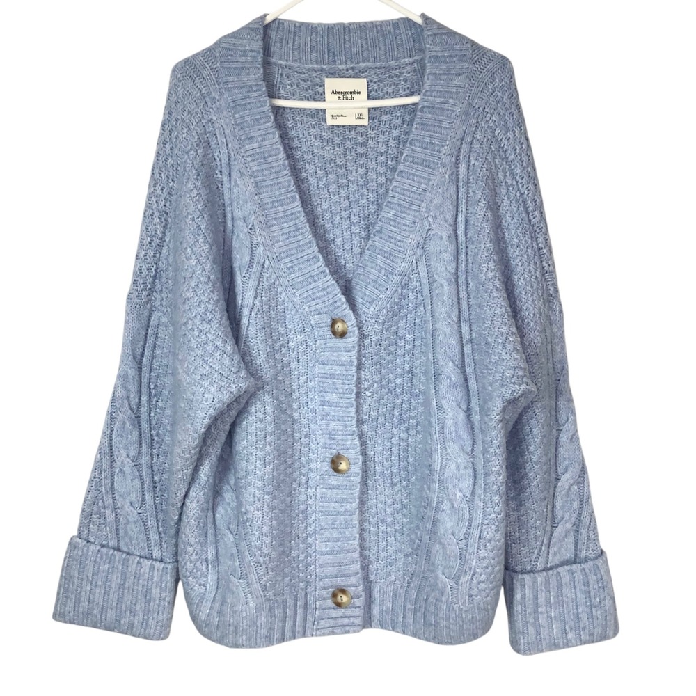 Abercrombie & Fitch Blue Cable Knit Cardigan XXL Button V-Neck Long Sleeve